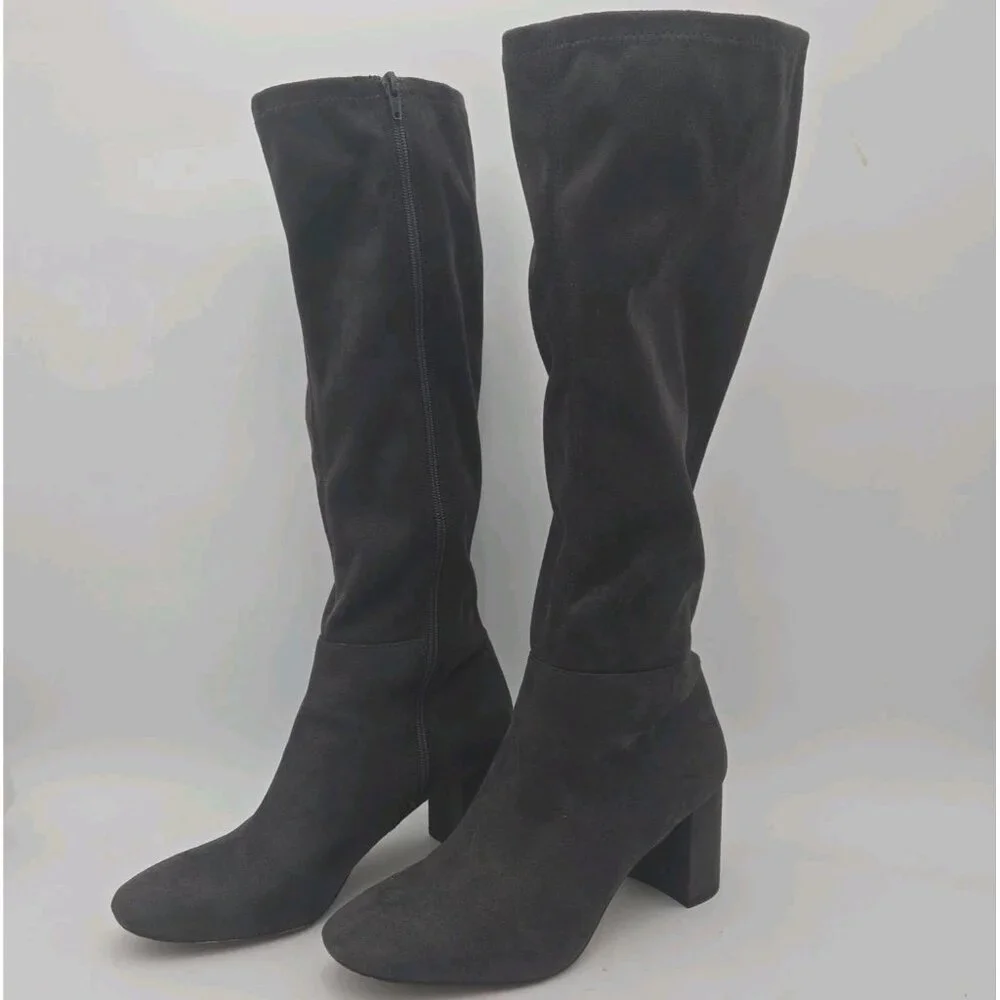 Ann Taylor Gray Grey Faux Suede Camden Knee High Block Heel Boots 10 M Womens Ta