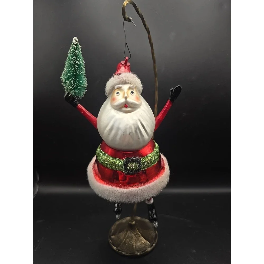VTG Blown‎ Glass Santa With Present Ornament Glitter
