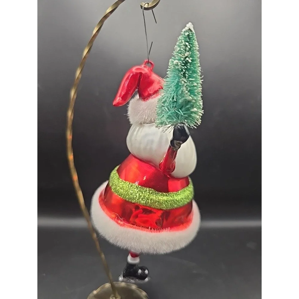 VTG Blown‎ Glass Santa With Present Ornament Glitter