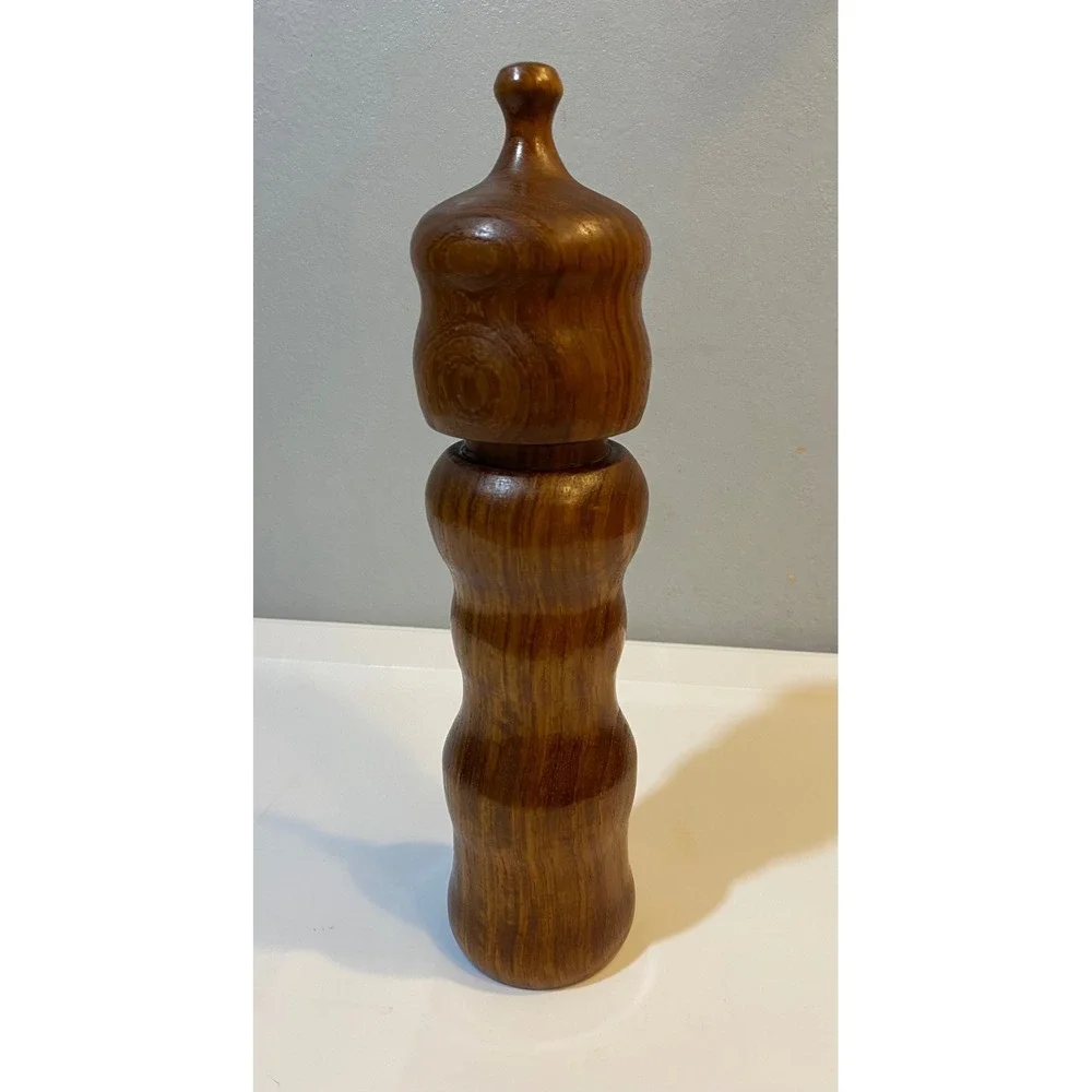 CrushGrind Wooden Pepper Mill Hand Turned Wavy Sculptural Grinder 11.5‎ Inch BRN