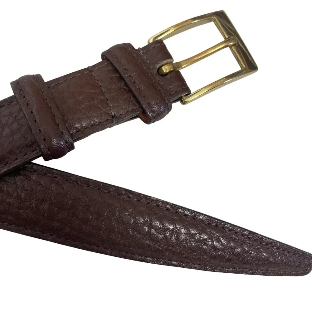 Dooney & Bourke Textured Brown Leather Belt Mens 40 Brass Buckle Made In USA