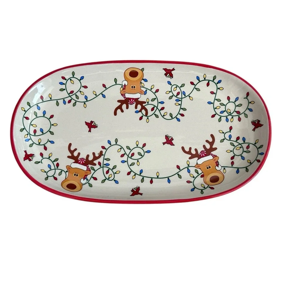 Temp-tations‎ Winter Whimsy Oval Platter Tray Reindeer Christmas Serving 12.5