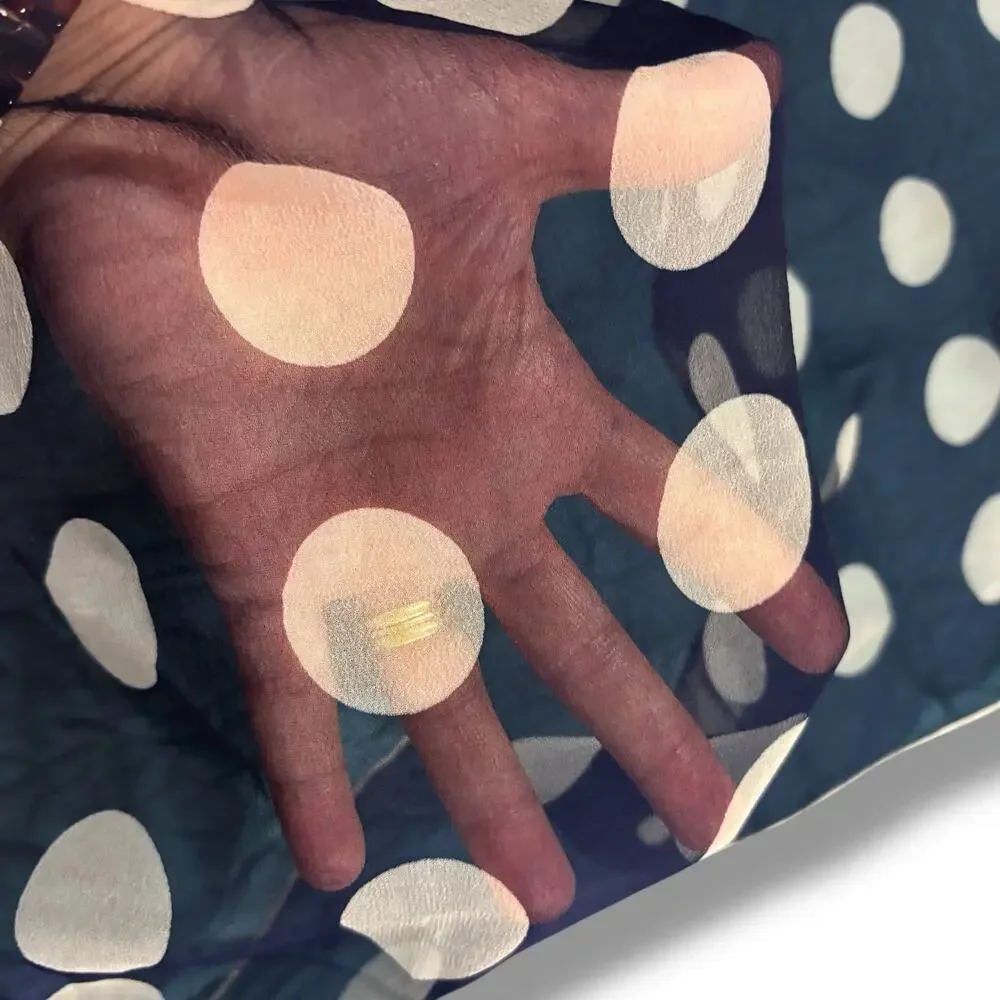 Navy & White Polka Dot Sheer Silk Blend Scarf