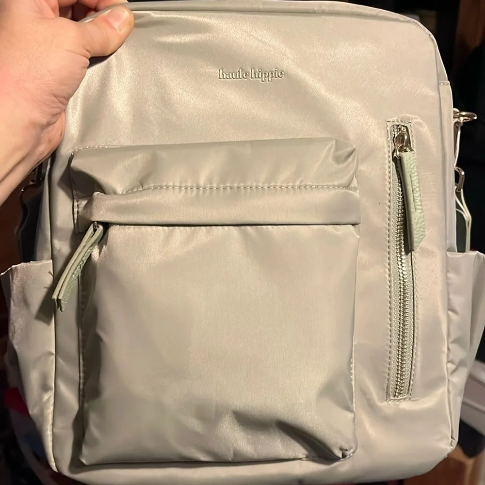 Haute Hippie Green On the Go Backpack Viral Decorative Beige Strap NWT