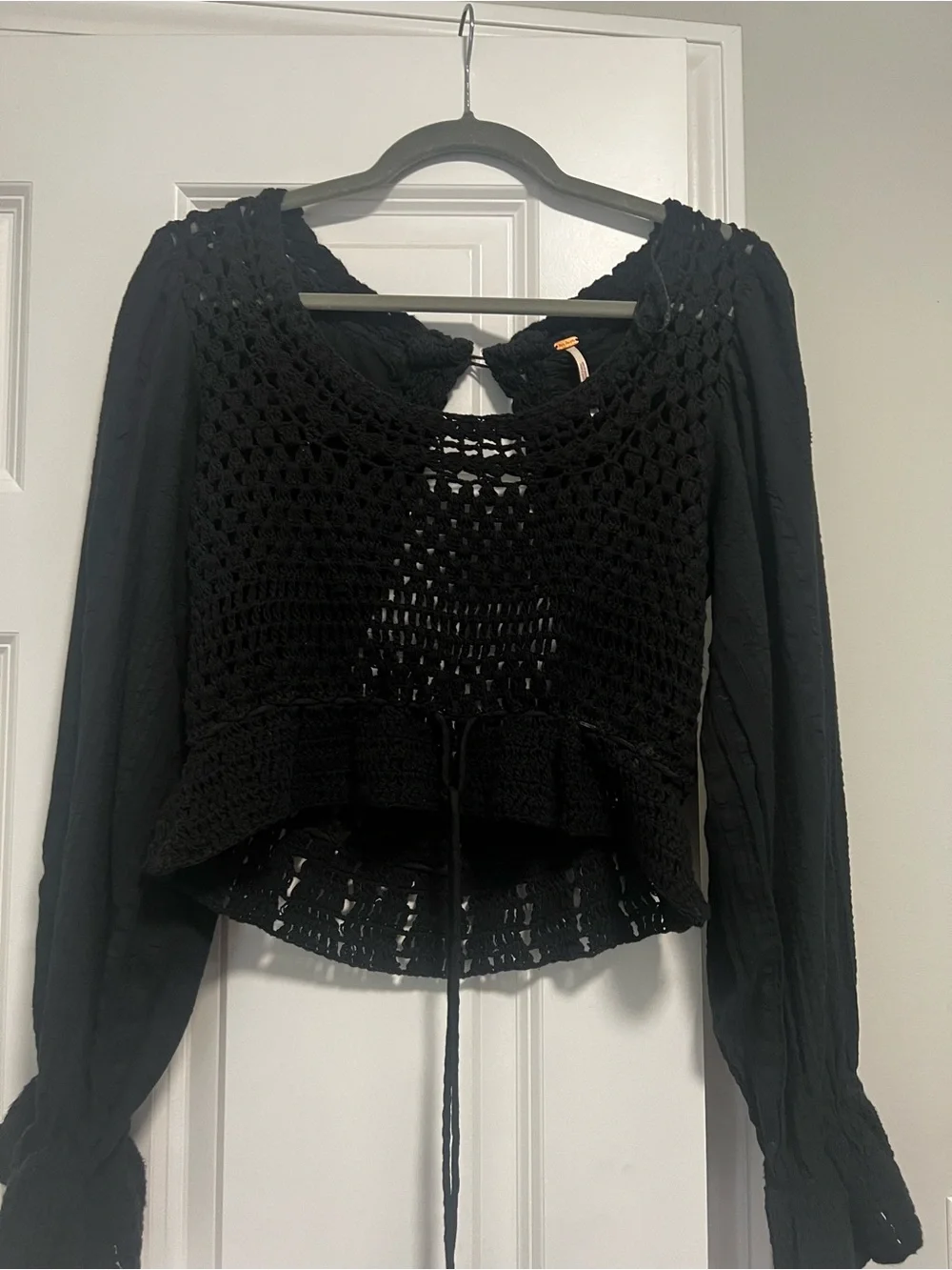 Free People Black Crochet Boho Tunic Top