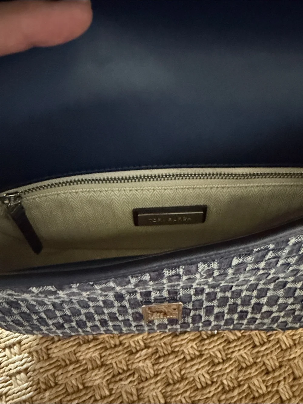 Tory Burch Thea Denim Flap Blue Woven Crossbody Bag