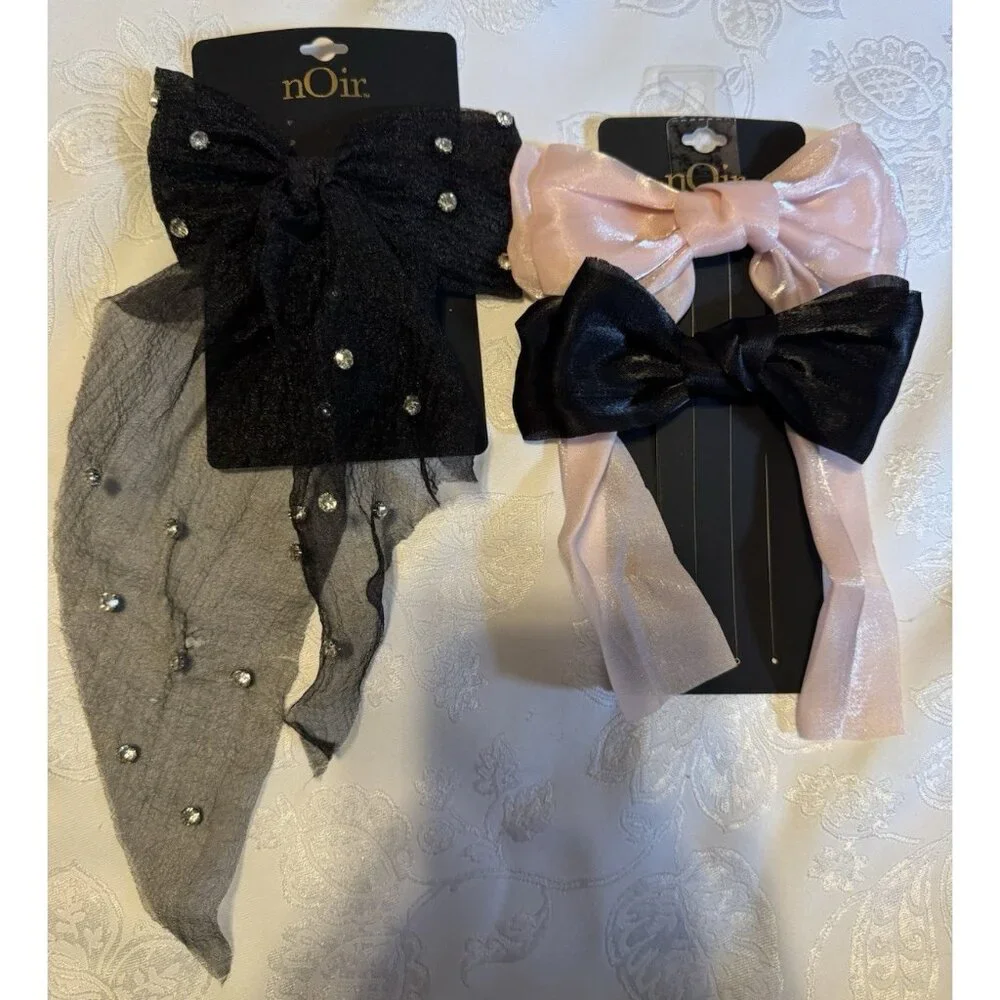 NORDSTROM NOIR 3 PC Hair Accessories Bundle Lot Bows Barrettes Pink Black NEW