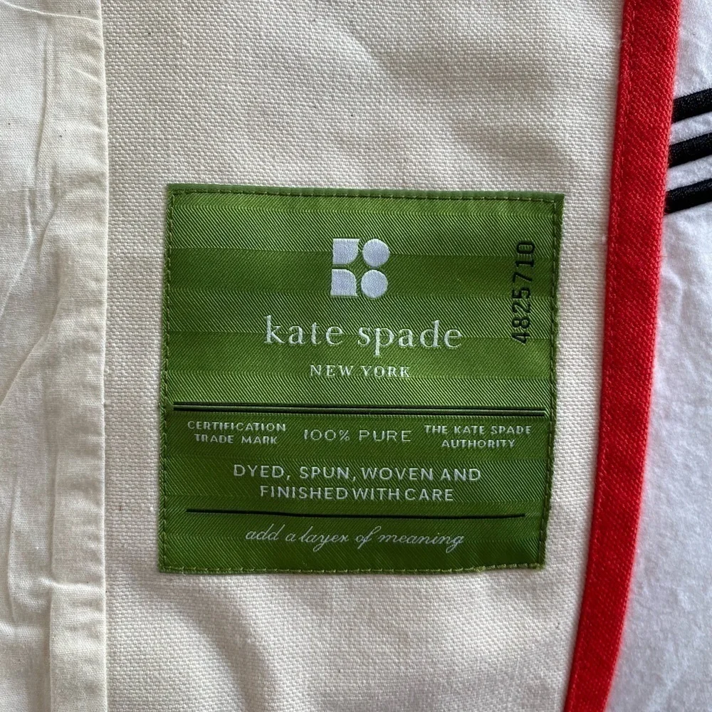 Kate Spade- NWOT Ivory Canvas Cropped Jacket with Red Piping Trim
