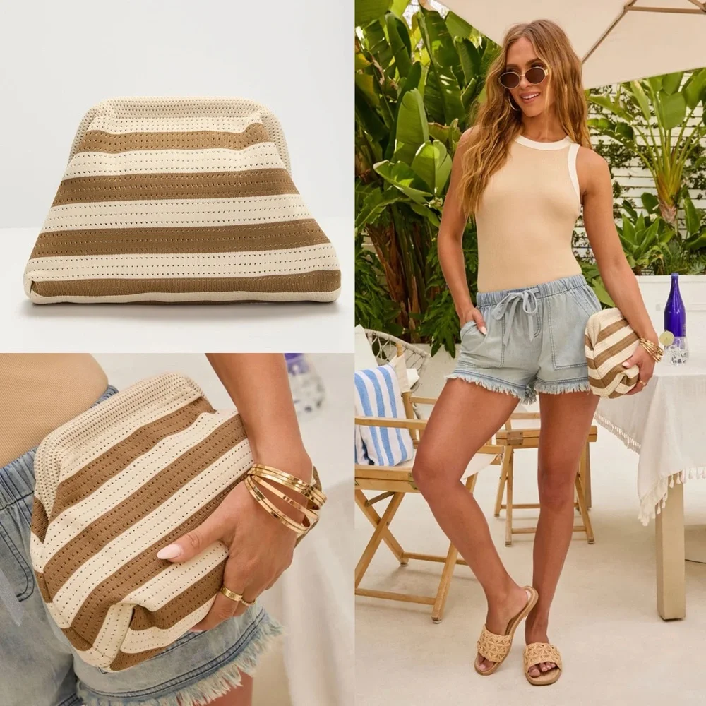 Striped Beige and Brown Clutch
