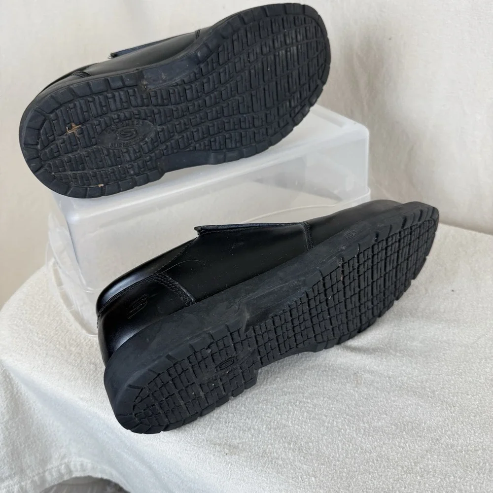 Skechers Men's Slip Resistant Black Leather Work Shoes‎ Size 9 SN76083 Cushioned