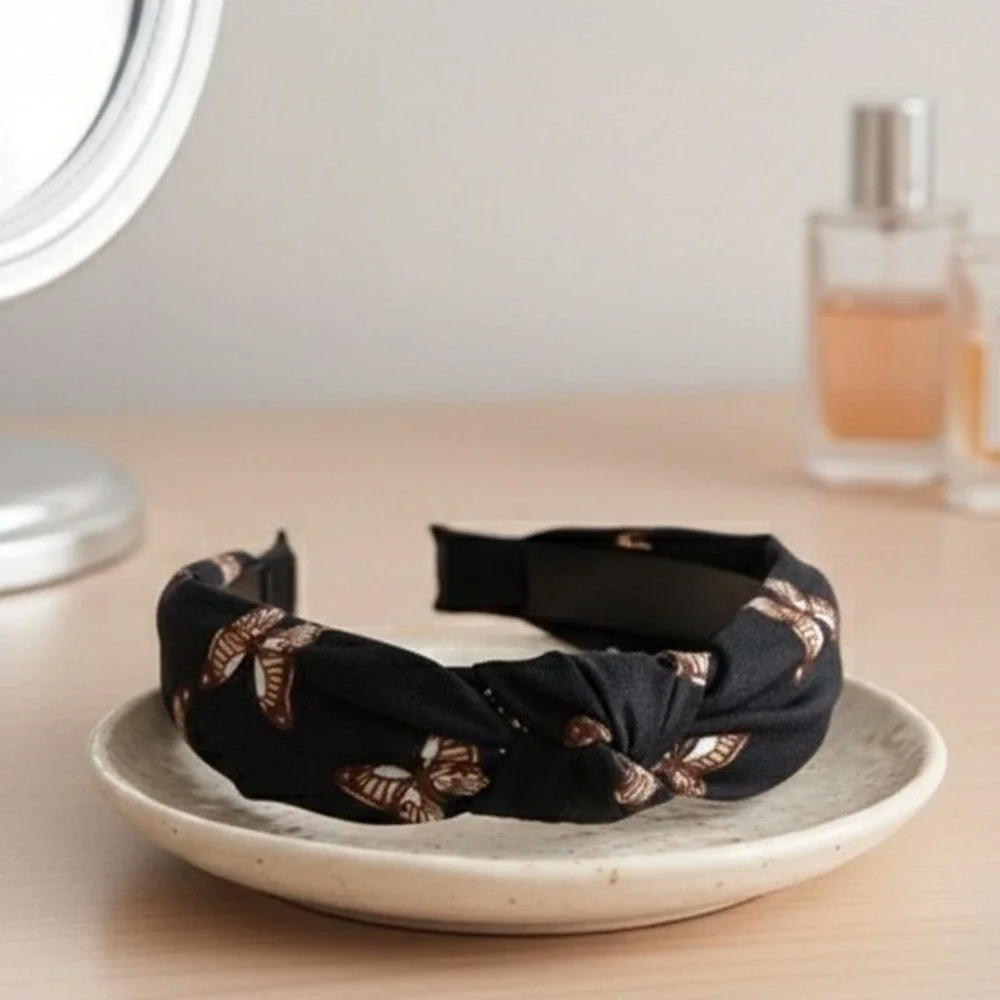 Black Butterfly Top Knot Headband Boho Cottagecore Fairycore Hair‎ Accessory