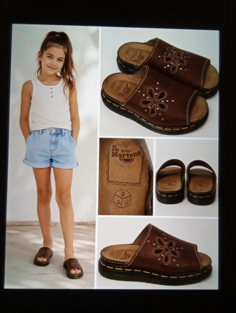 Dr Martens Vintage Kids Girls Sandals Slip On Chunky Flower Open Toe Size 12.5