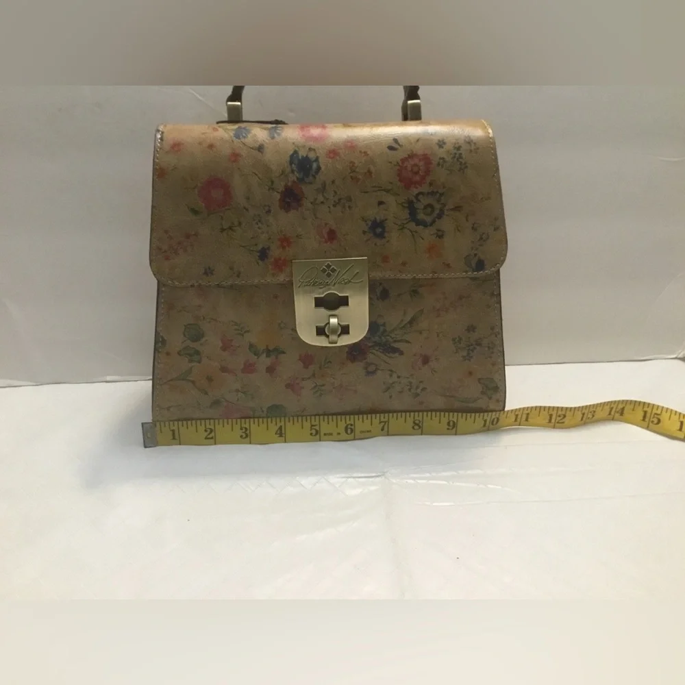 Floral Print Top-Handle Bag in Beige with Gold Hardware