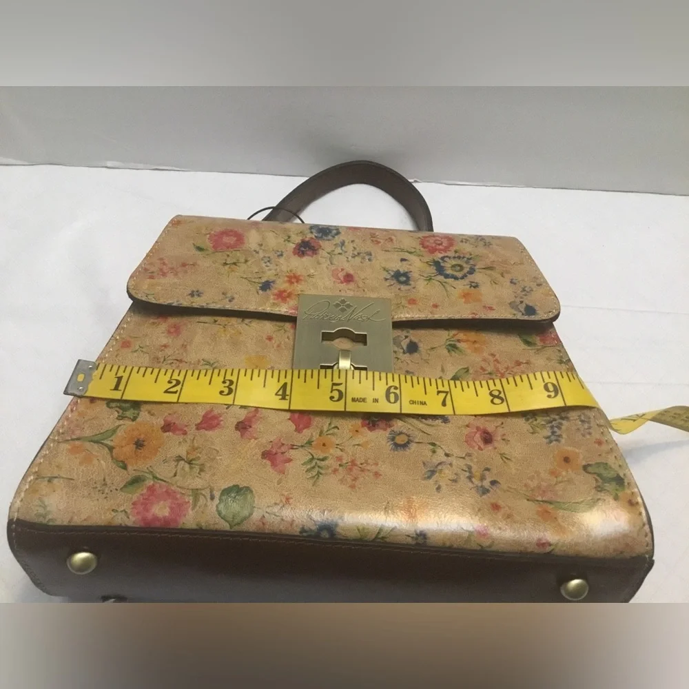 Floral Print Top-Handle Bag in Beige with Gold Hardware