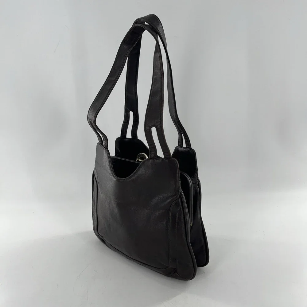 Vintage Mid Century‎ Modern Lou Taylor Leather Satchel Shoulder Brown Bag Mirror