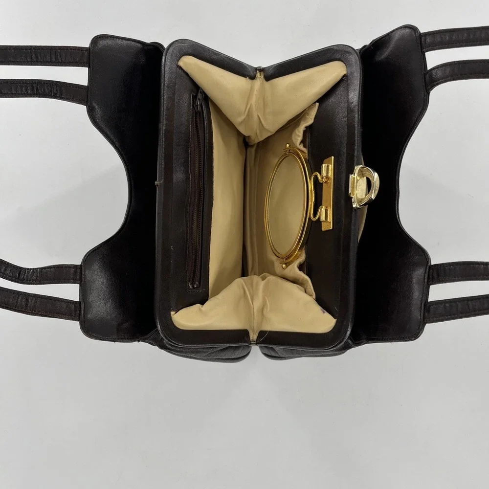 Vintage Mid Century‎ Modern Lou Taylor Leather Satchel Shoulder Brown Bag Mirror