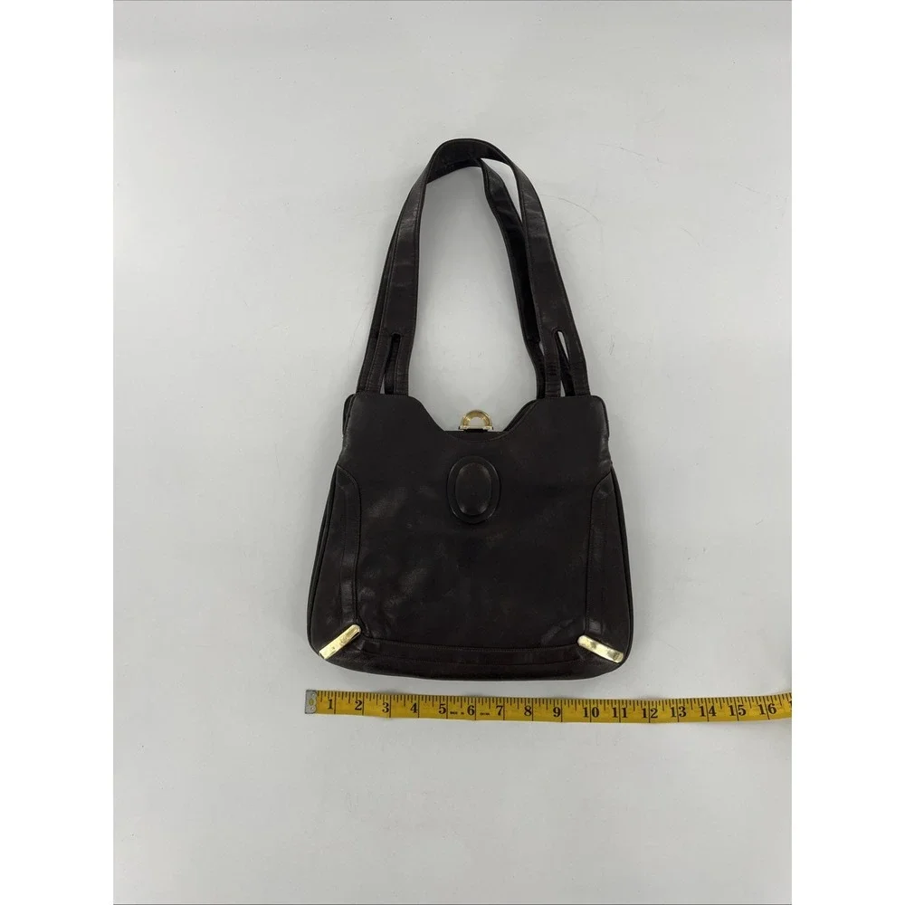 Vintage Mid Century‎ Modern Lou Taylor Leather Satchel Shoulder Brown Bag Mirror