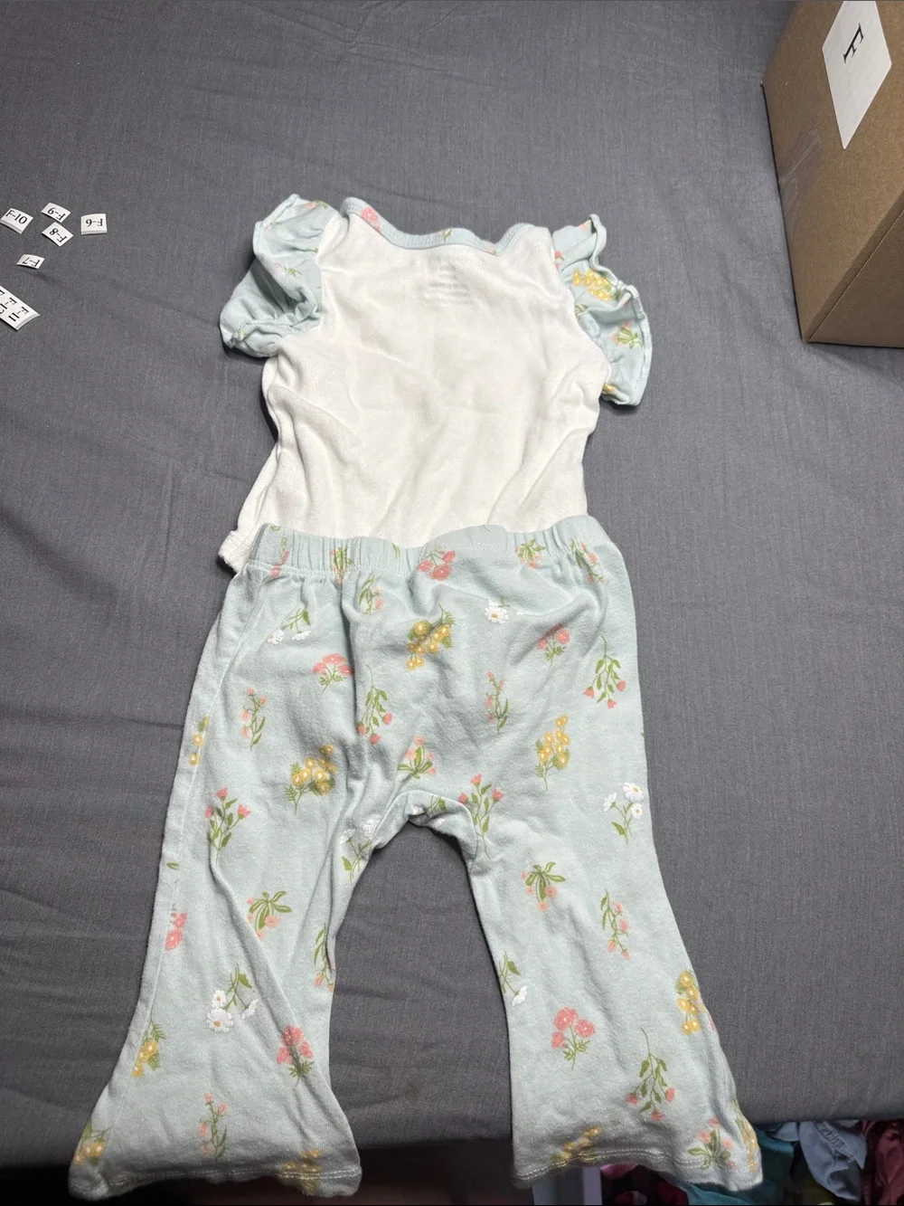 Catherine malandrino White Bodysuit and Mint Floral Pants Set