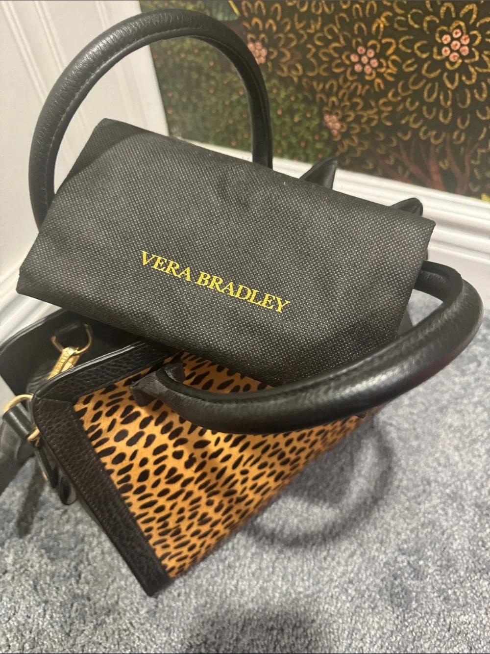 Vera Bradley Leopard Print Satchel in Tan and Black