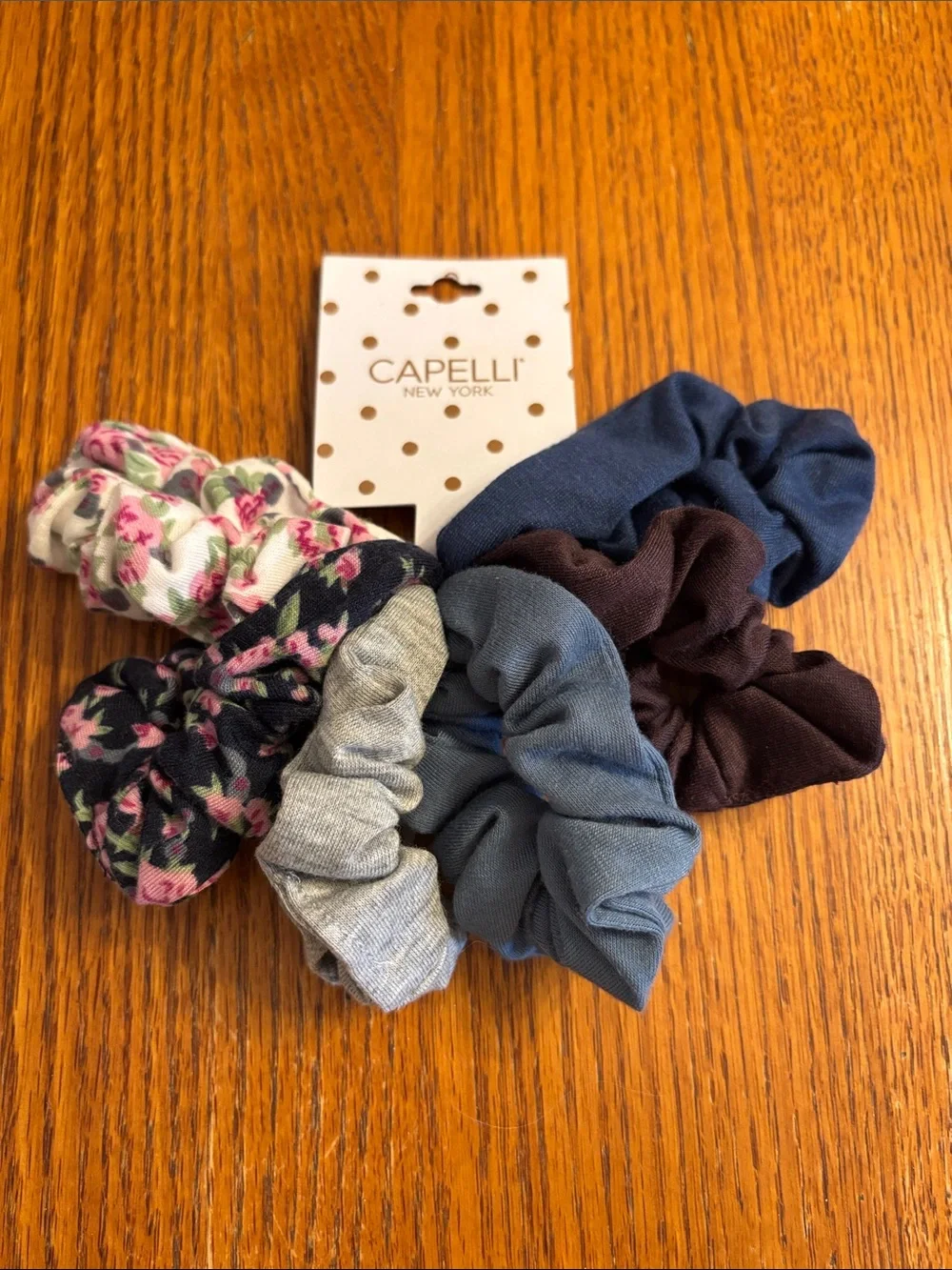 Capelli of New York Kids Floral & Solid Scrunchie Set - Pink, Navy, Gray, Brown