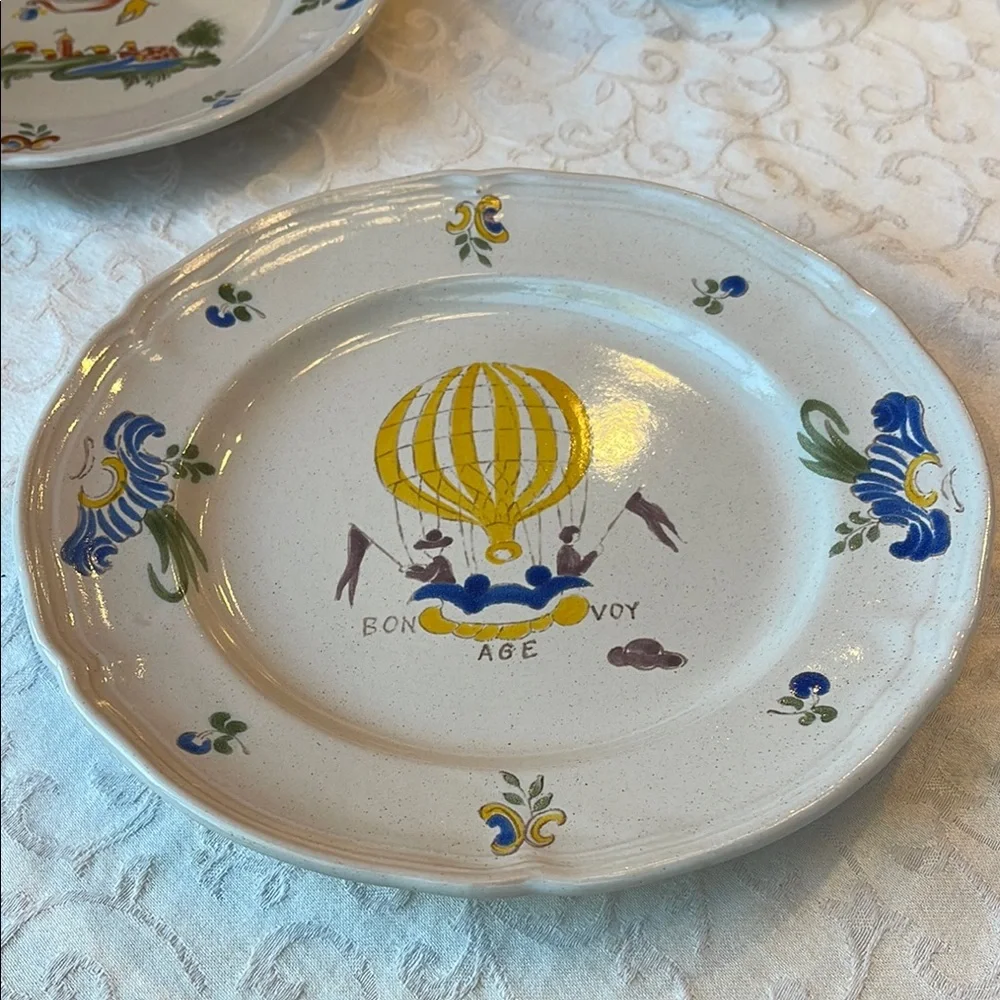 Vintage French hot air balloon plate , hand painted in France