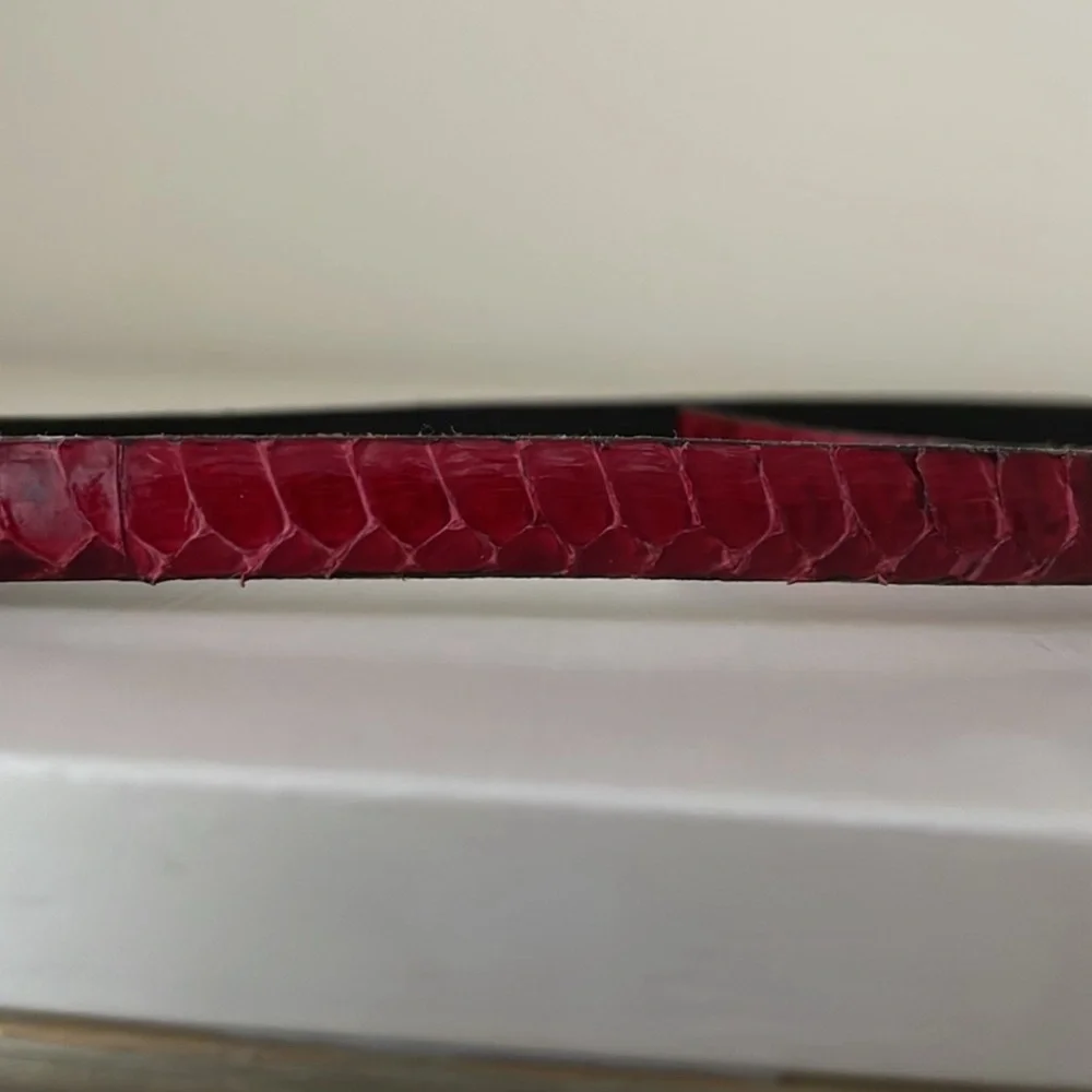 Red Burgundy Snake Skin Belt With Gold Links And Buckle