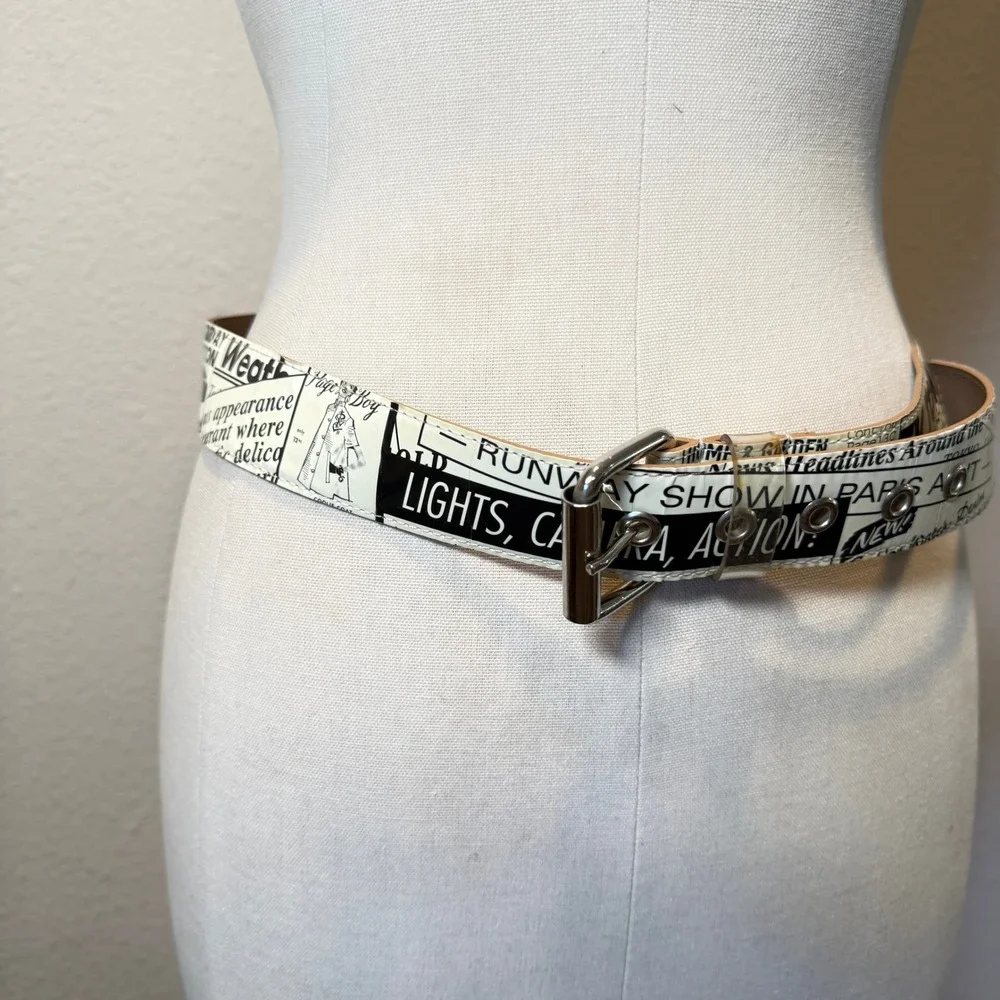 Vintage Newspaper Print Belt Vogue Runway Graphic Y2K Punk Streetwear