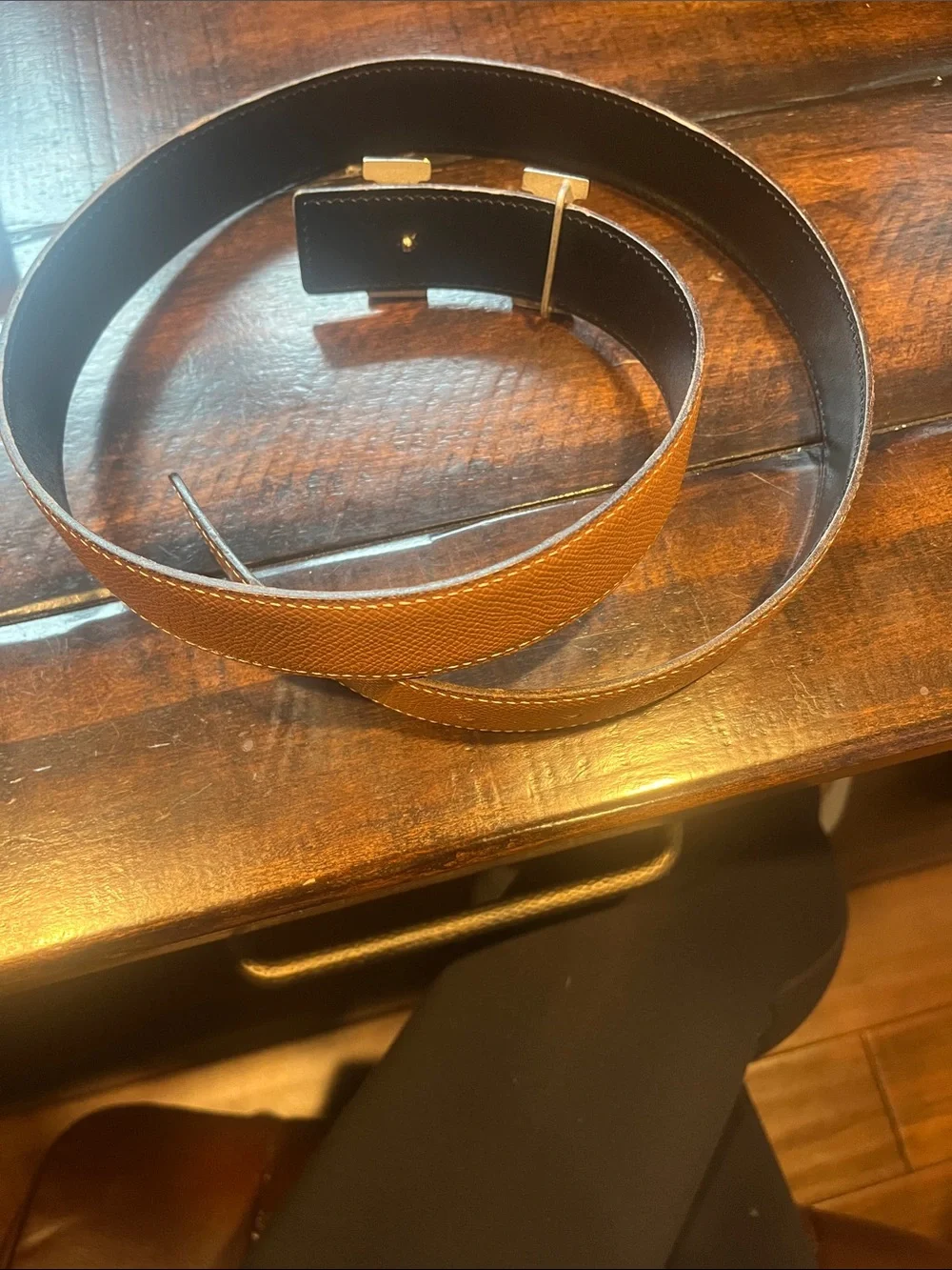 Hermes Leather Belt with Silver H Buckle - Tan