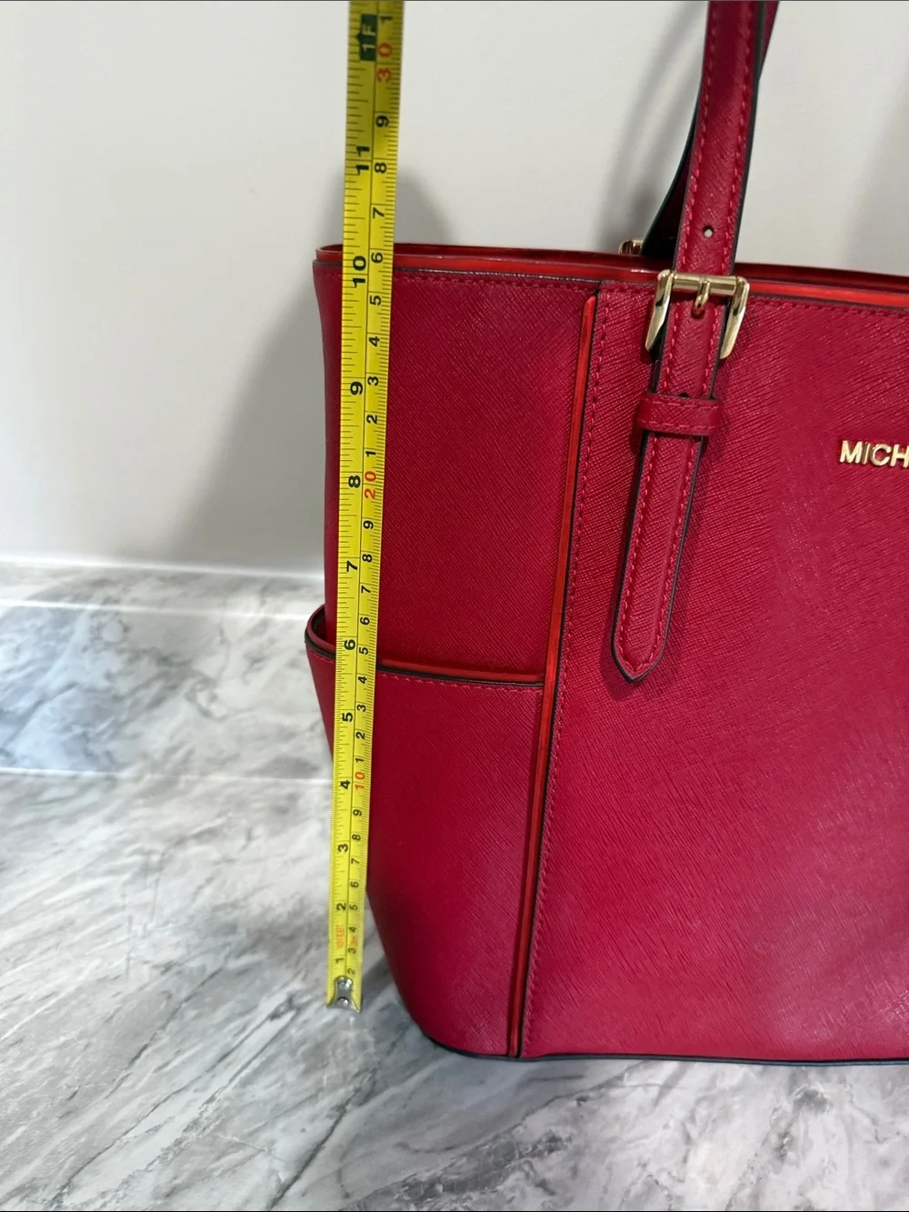 Michael Kors Bright Red Saffiano Leather Tote with Gold Hardware
