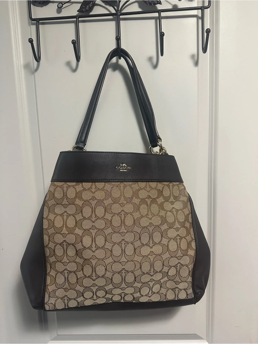 Coach Signature Canvas Tote with Dark Brown Trim