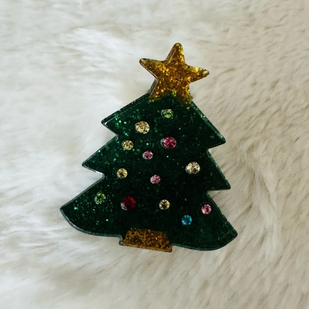Glittery Christmas Tree Hair Clip for Kids