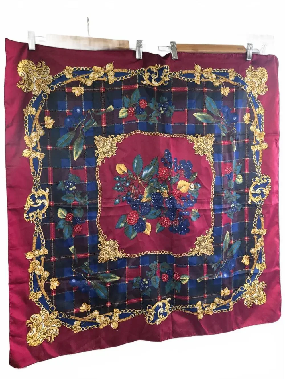 Berkshire Vintage Silk Scarf with Baroque and Berry Print