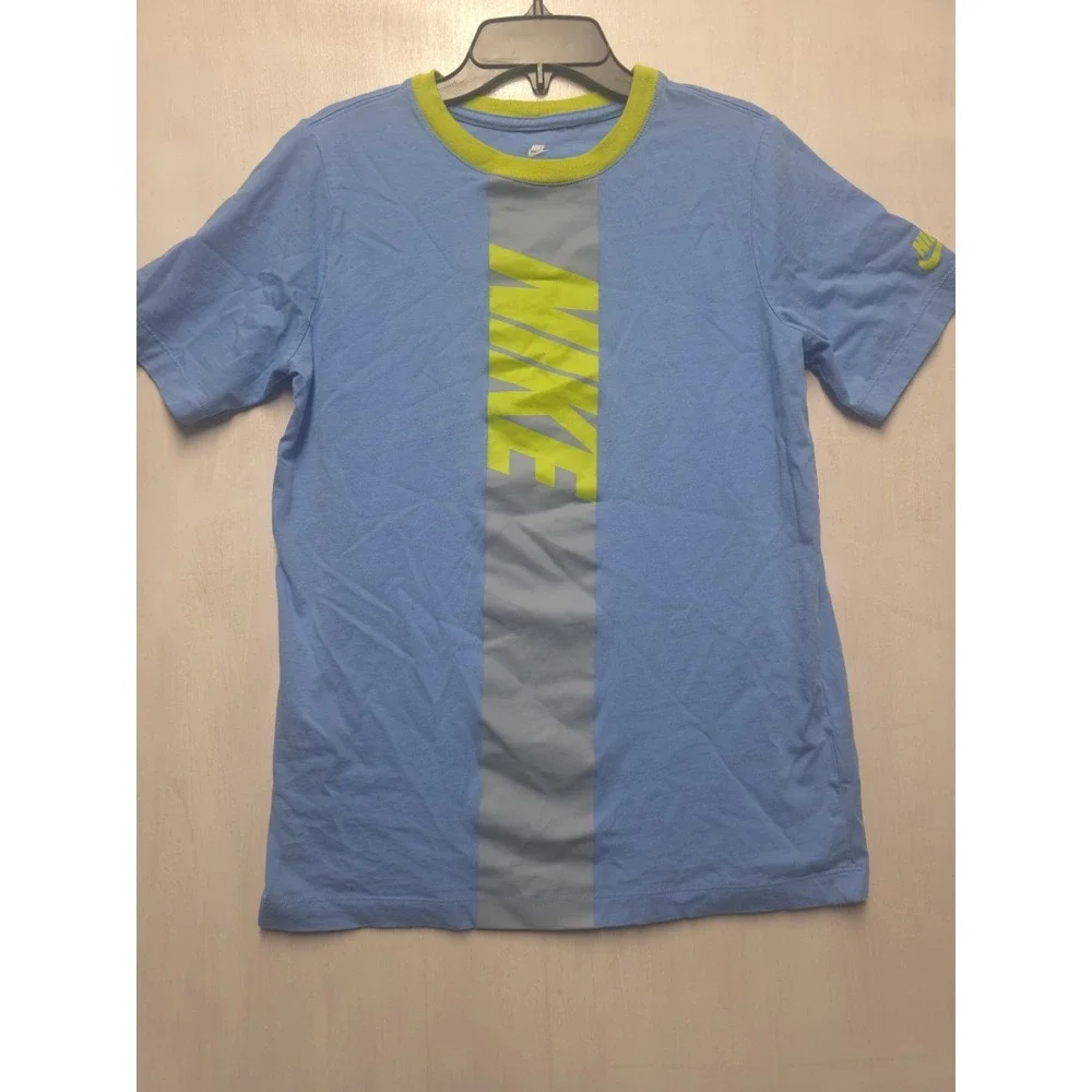 Nike Boys Big Kids T-Shirt Blue Green Vertical Logo Graphic Tee Size XL