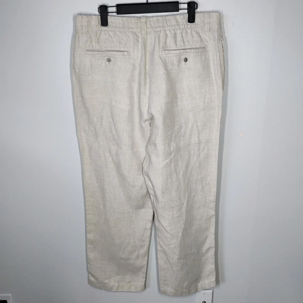 Caribbean Mens Linen Coastal Pants Beige 38x30 Beachy Wedding Vacation
