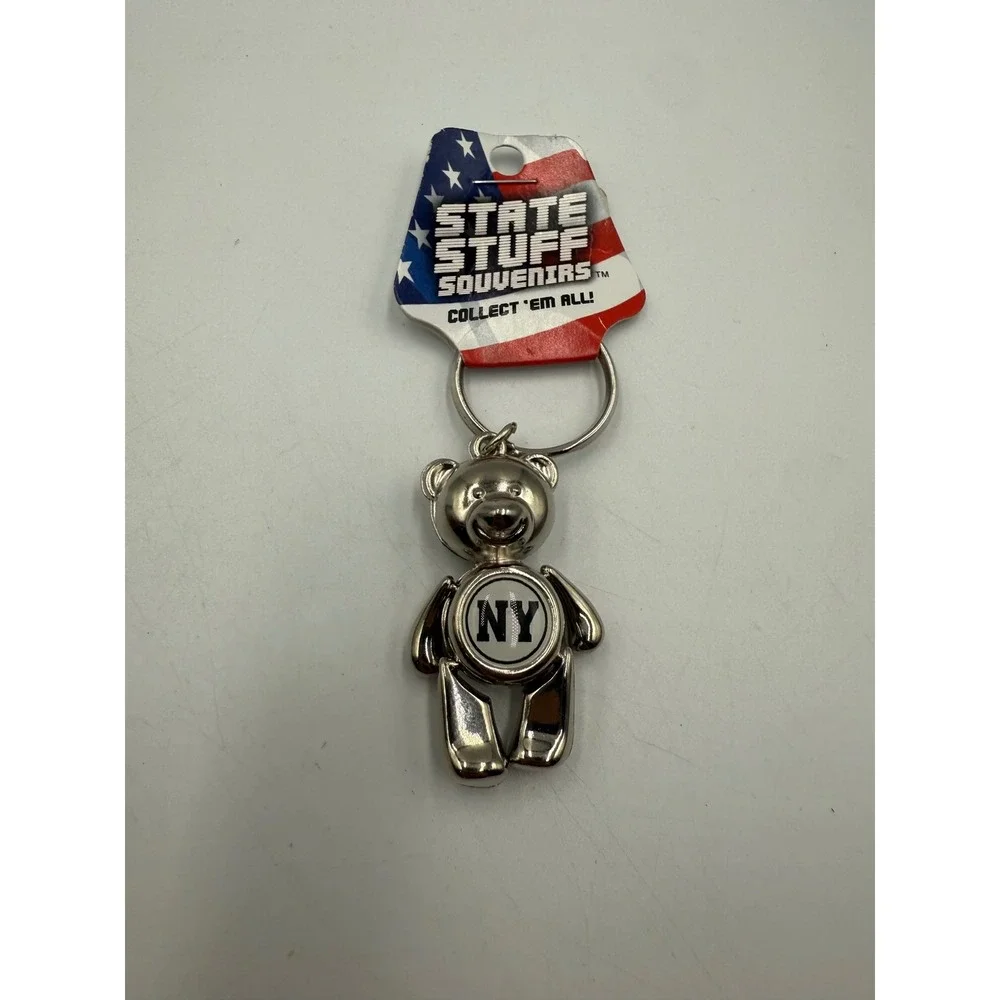 State Stuff Souvenirs New York NY Teddy Bear Keychain Silver Tone‎ Metal New