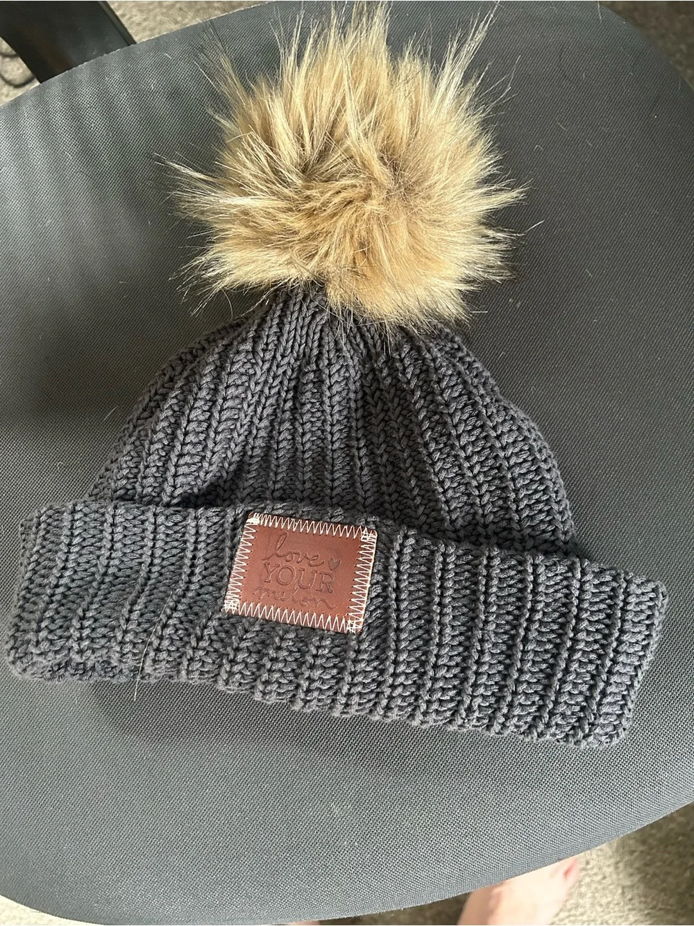 Love Your Melon Charcoal Knit Beanie with Brown Patch