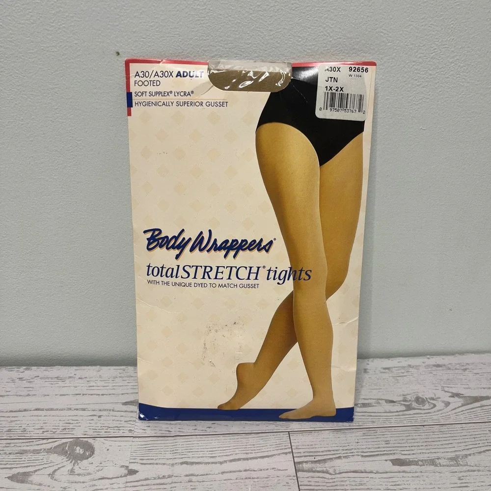 Body Wrappers A30 TotalStretch Footed Tights JTN Tan Plus Size 1X-2X NEW