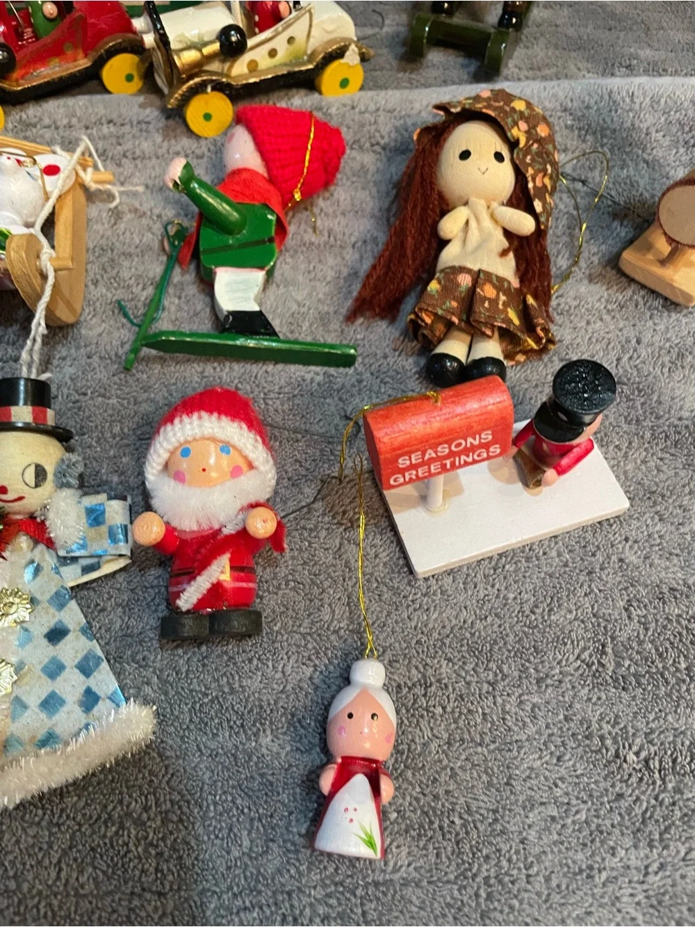 Vintage Christmas Ornaments Wood Cars Candles Lot