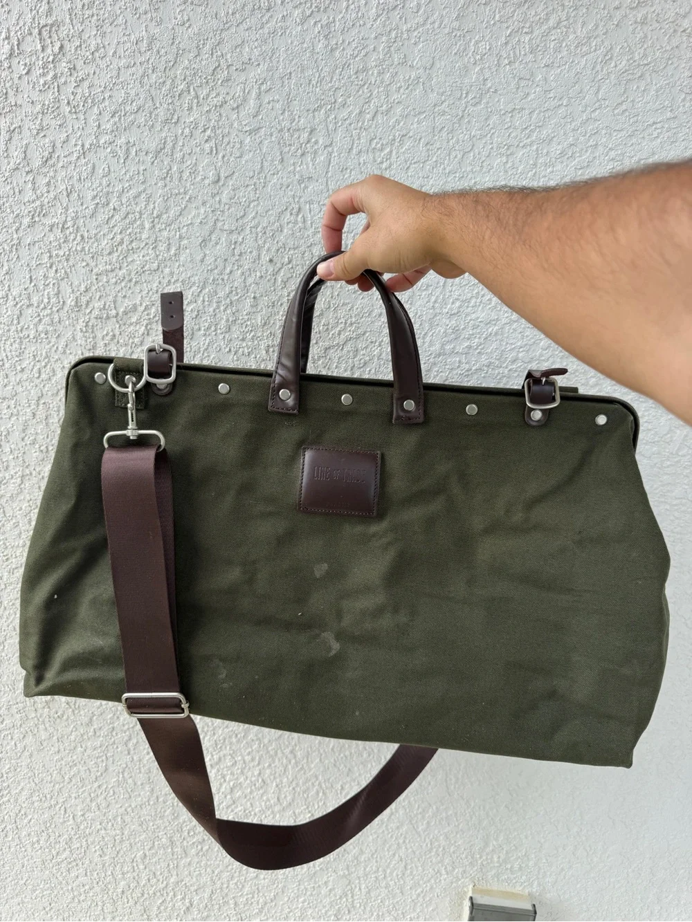 Line of Trade Olive Green Canvas Duffel with Dark Brown Leather Trim