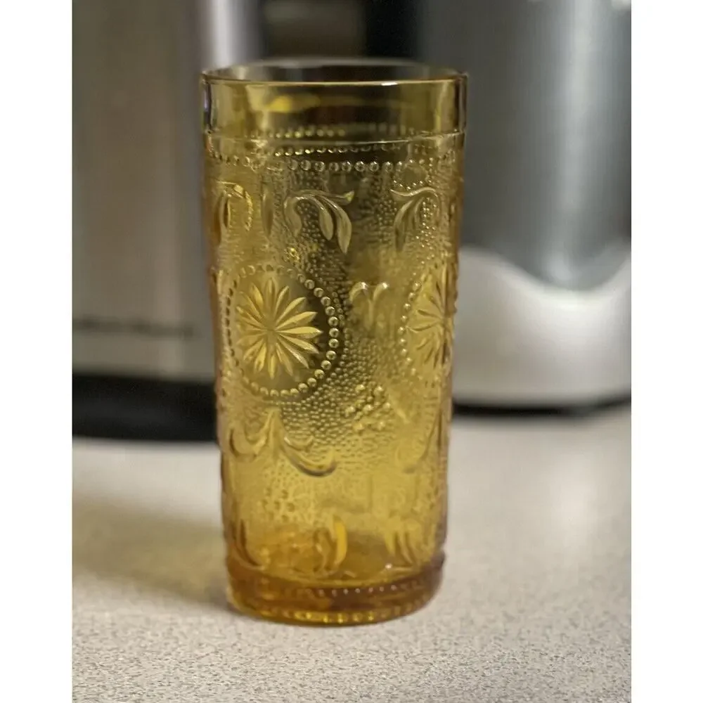 1 Vintage Brockway Glass American Concord Amber Water Glass Goblet Tumbler‎ 8oz