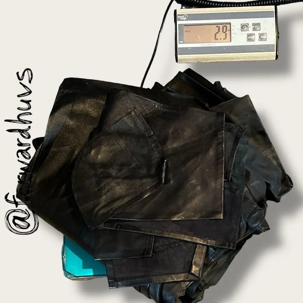 Scrap Sewing Black Leather Pieces & Leather Crafting Material  - 2 lbs 9 ounces
