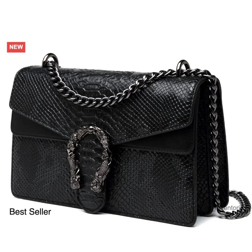 Snake Printed Artificial Leather Crossbody Clutch Evening Bag