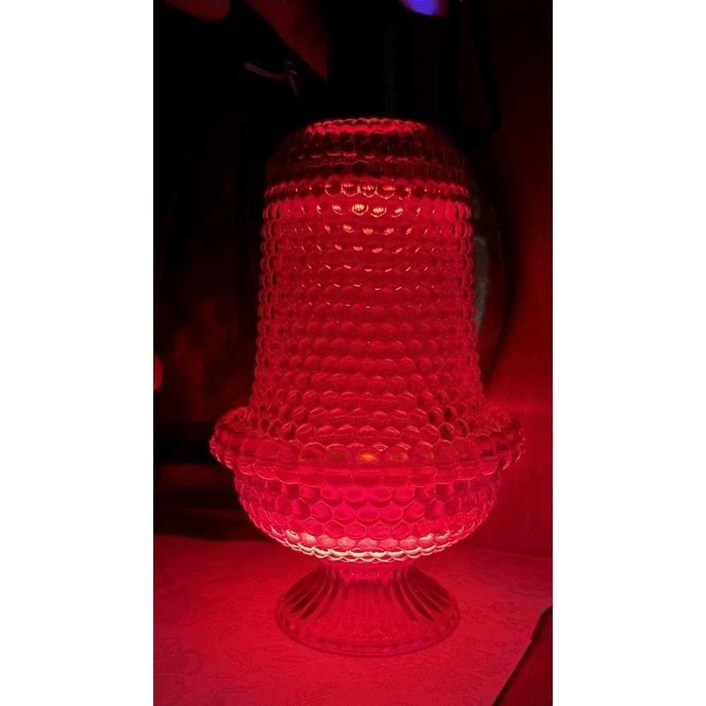 Rare Brooke Thousand Eye Ruby Red Amberina Fairy Lamp Cadmium Glow Complete VTG