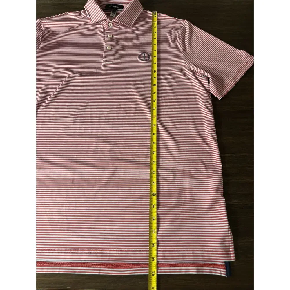 RLX Ralph Lauren Men’s Performance Golf Polo Red Blue Stripe Logo Large