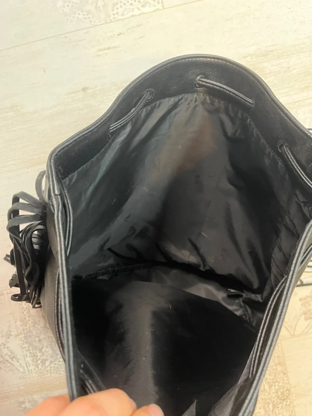 Victorias Secret Black Fringe Backpack Faux Leather