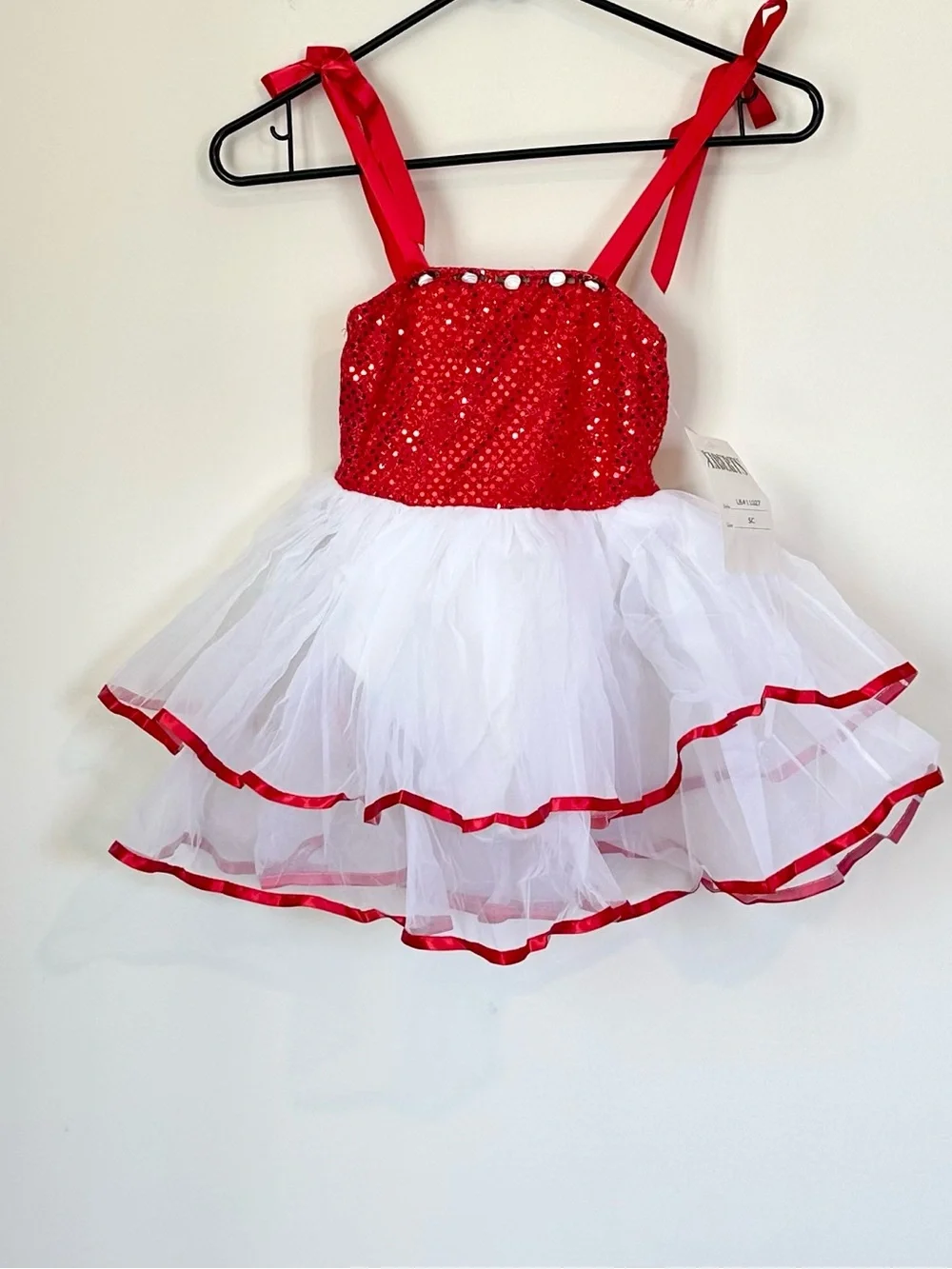 NWT Kids Red & White Sequin Tutu Dance Costume - Size: SC