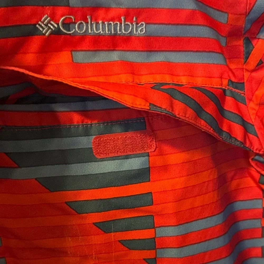 Columbia Red and Gray Striped Kids Waterproof Jacket