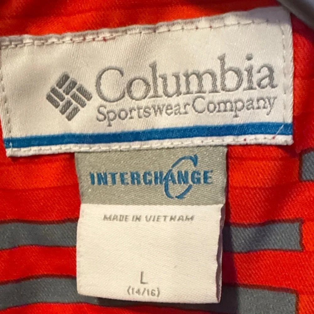 Columbia Red and Gray Striped Kids Waterproof Jacket