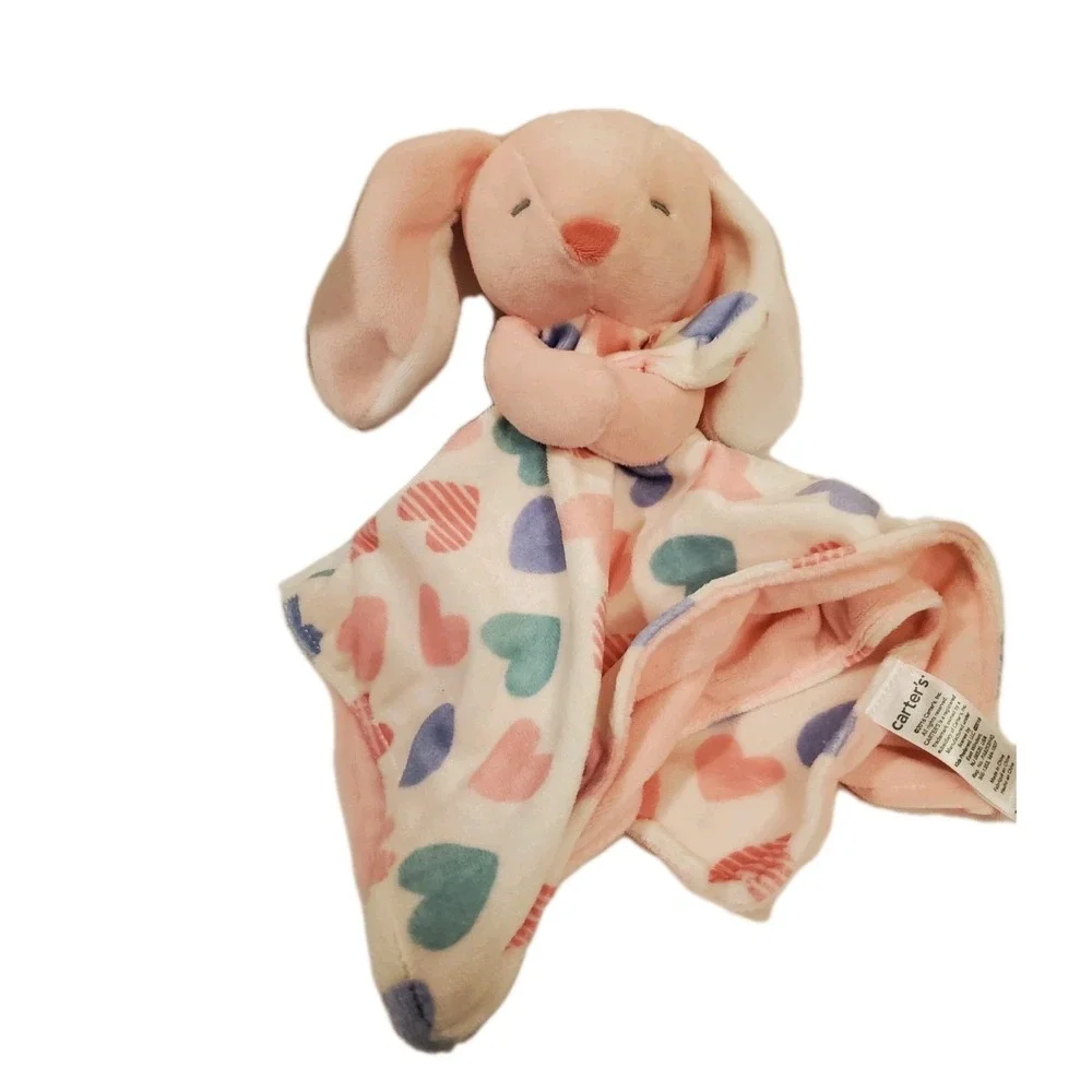 Carters Pink Bunny Rabbit‎ Hearts Plush Baby Security Blanket Lovey 2016