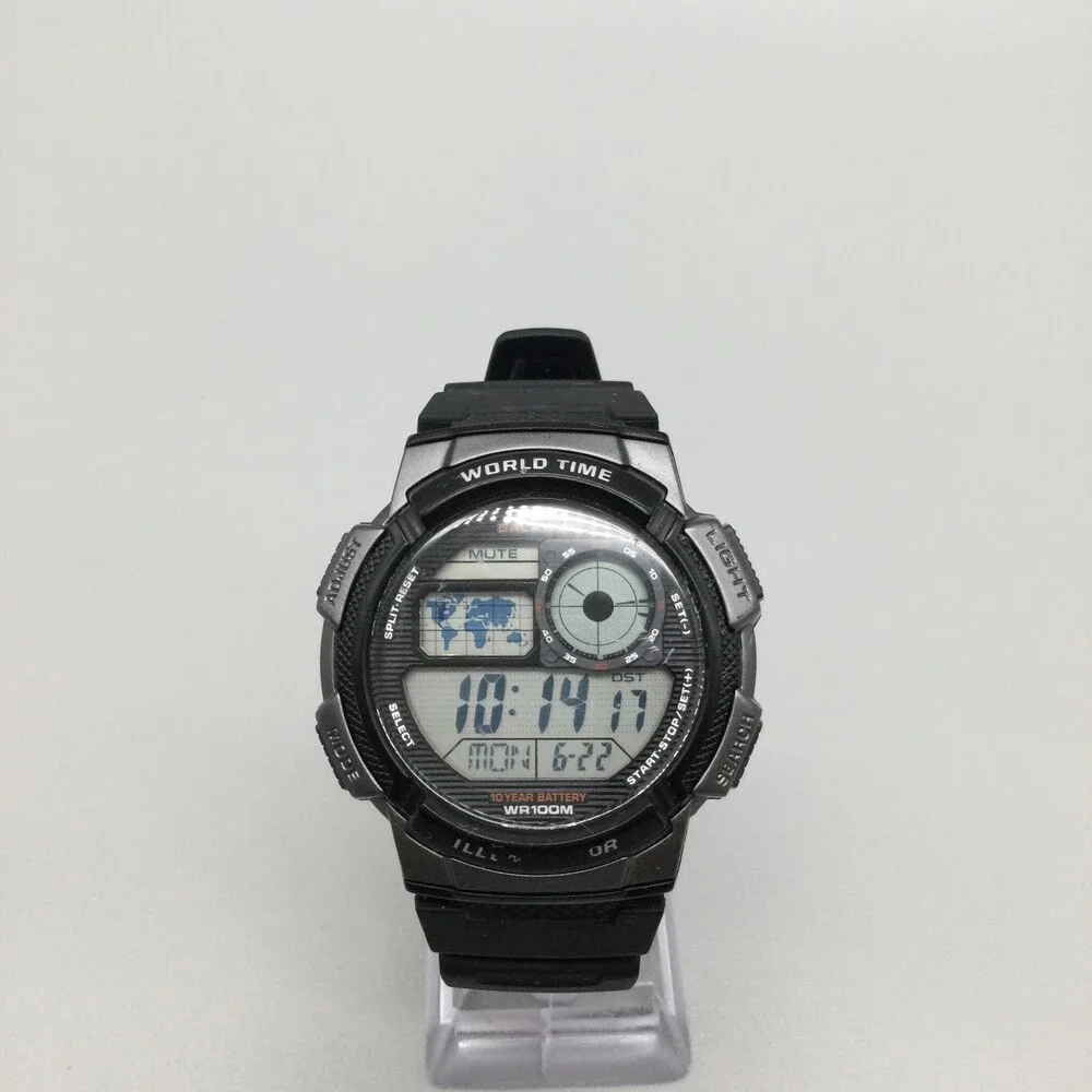 Casio 3198 AE1000W Mens Watch 44mm Black Gray WORLD TIME 5 Alarms Timer
